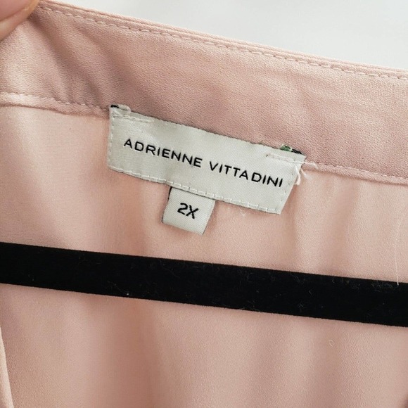 Adrienne Vittadini Pink Blush Blouse Women Size 2x Roll Tab Sleeve V Neck Pocket - Picture 4 of 11